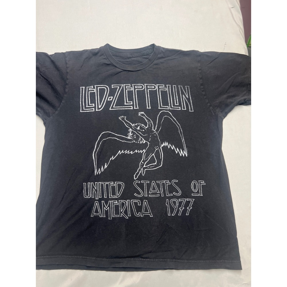 Led Zeppelin USA 1977 Tour Graphic T-Shirt Black Swan Song Icarus Logo XL